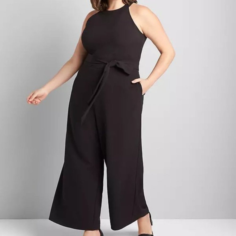 Lane Bryant High Neck Back Zipper Halter Jumpsuit Black Size 20
